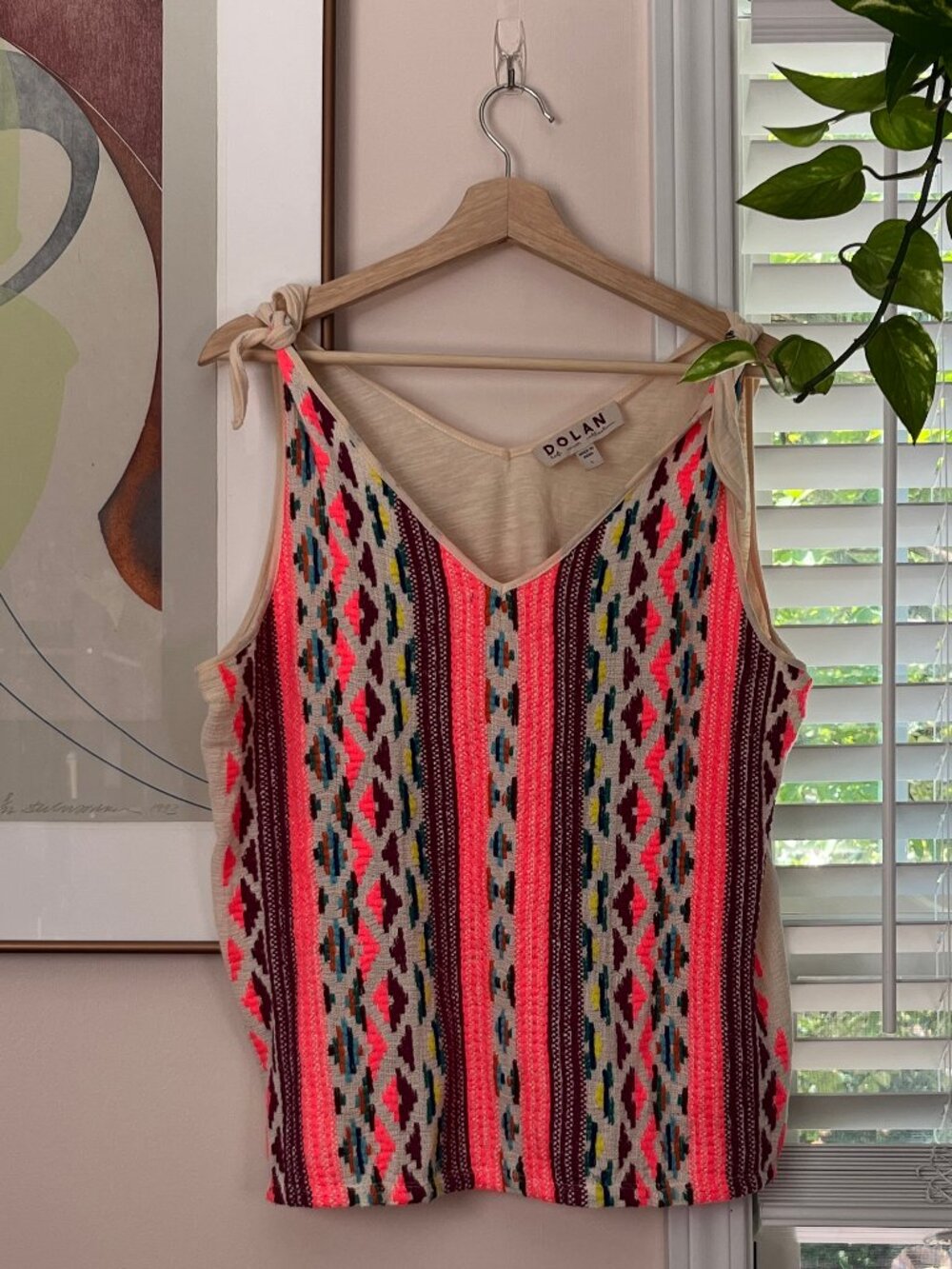 Anthropologie Neon Pink Aztec Diamond Woven Tank